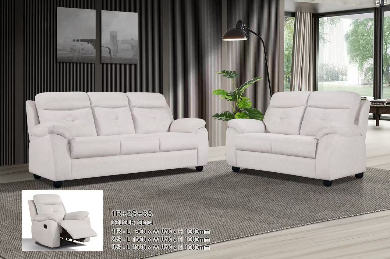 Full Sofa Set with Single Recliner / 1R+2S+3S Seater Fabric Sofa 3 SF 143 @LuzanoFurniture
