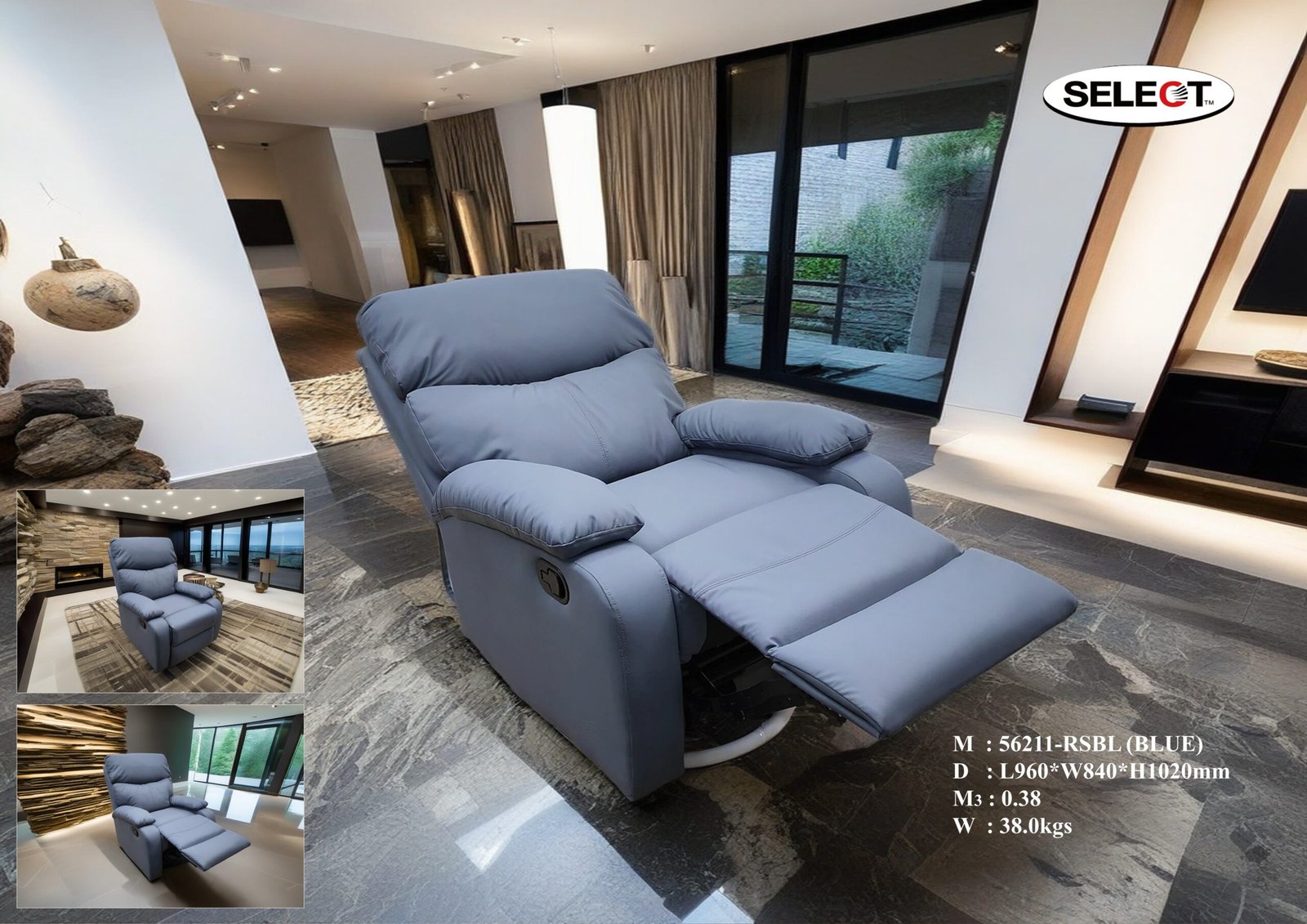 Single Seater Recliner Sofa 3 56211 BL scaled @LuzanoFurniture
