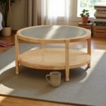 Rattan Design Coffee Table and Side Table | Solid Rubberwood | Rattan Base And Rainbow Glass Top - Image 6