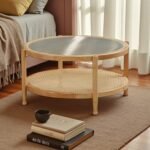 Rattan Design Coffee Table and Side Table | Solid Rubberwood | Rattan Base And Rainbow Glass Top - Image 8