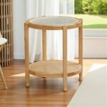 Rattan Design Coffee Table and Side Table | Solid Rubberwood | Rattan Base And Rainbow Glass Top - Image 5