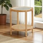 Rattan Design Coffee Table and Side Table | Solid Rubberwood | Rattan Base And Rainbow Glass Top - Image 9