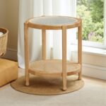 Rattan Design Coffee Table and Side Table | Solid Rubberwood | Rattan Base And Rainbow Glass Top - Image 11