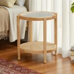 Rattan Design Coffee Table and Side Table | Solid Rubberwood | Rattan Base And Rainbow Glass Top - Image 7