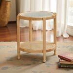 Rattan Design Coffee Table and Side Table | Solid Rubberwood | Rattan Base And Rainbow Glass Top - Image 12