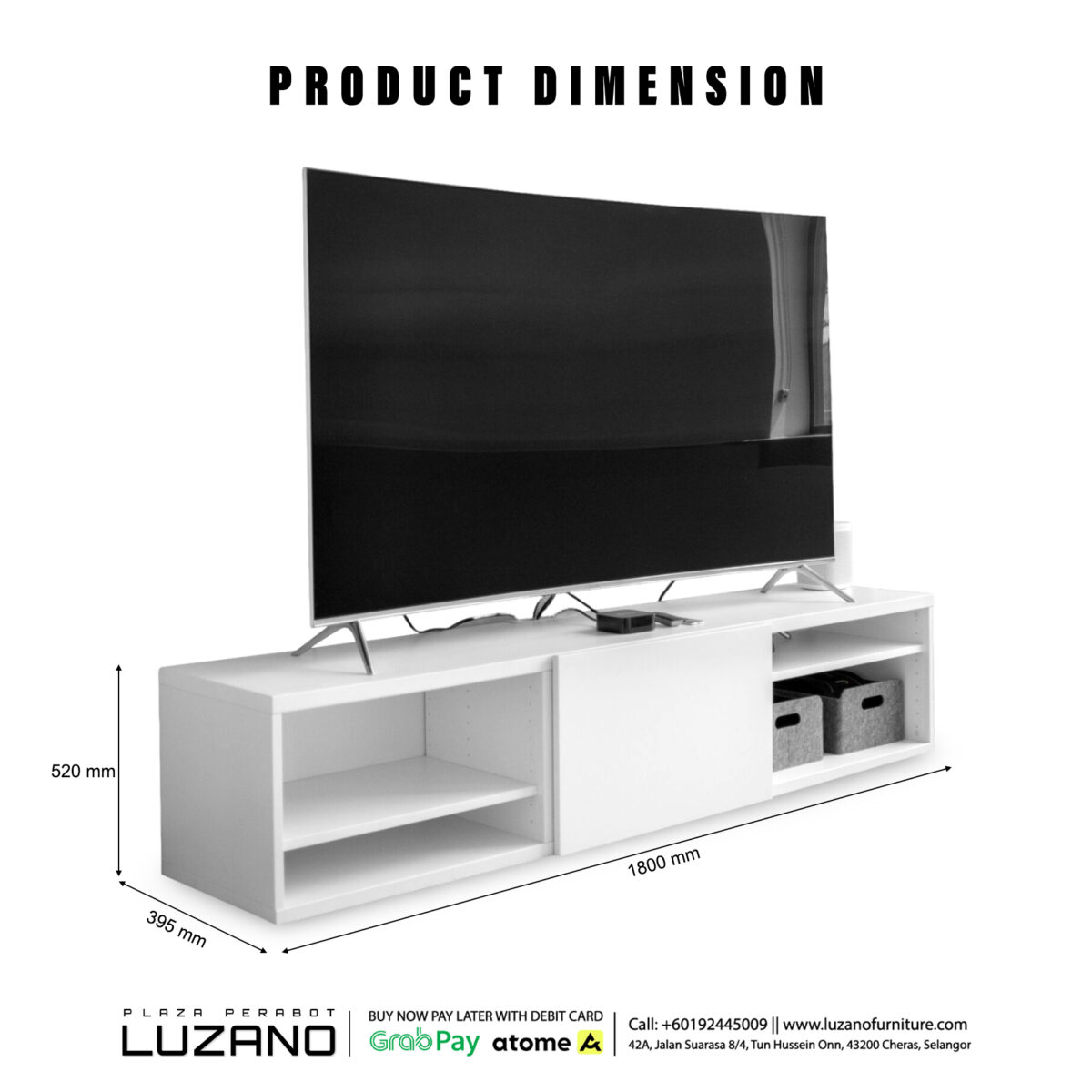 gray flat screen TV on white Size @LuzanoFurniture