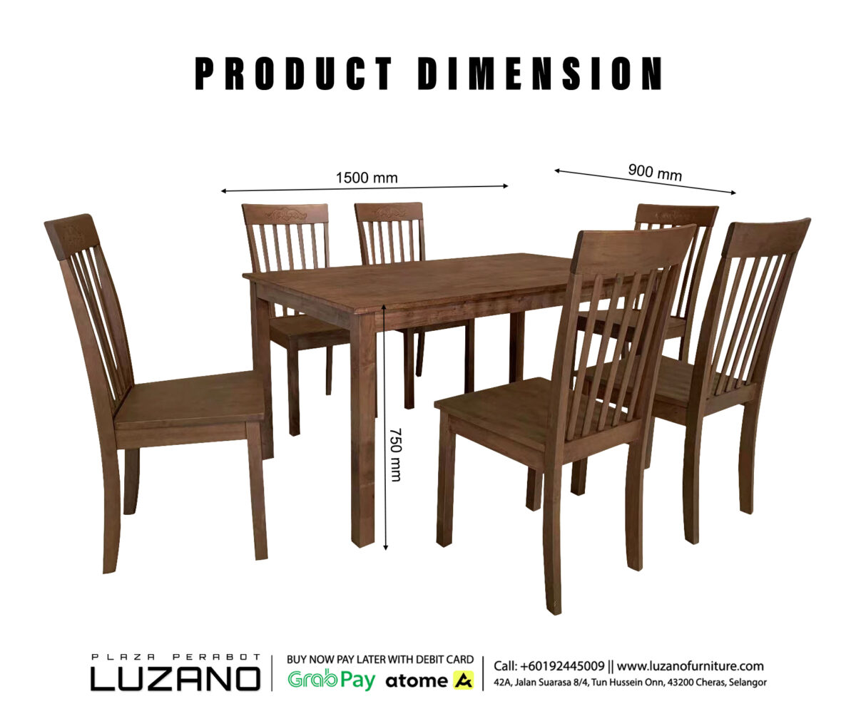 Wooden Dining Set Size @LuzanoFurniture