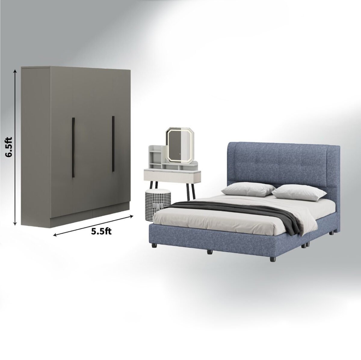 Elegant Bedroom Set with Modern Design Wardrobe - Image 3