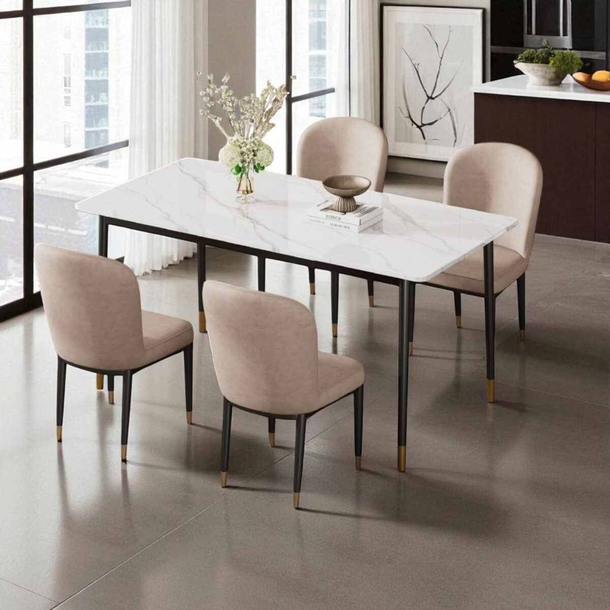 Ceramic Dining Set With 4Chair - Image 3