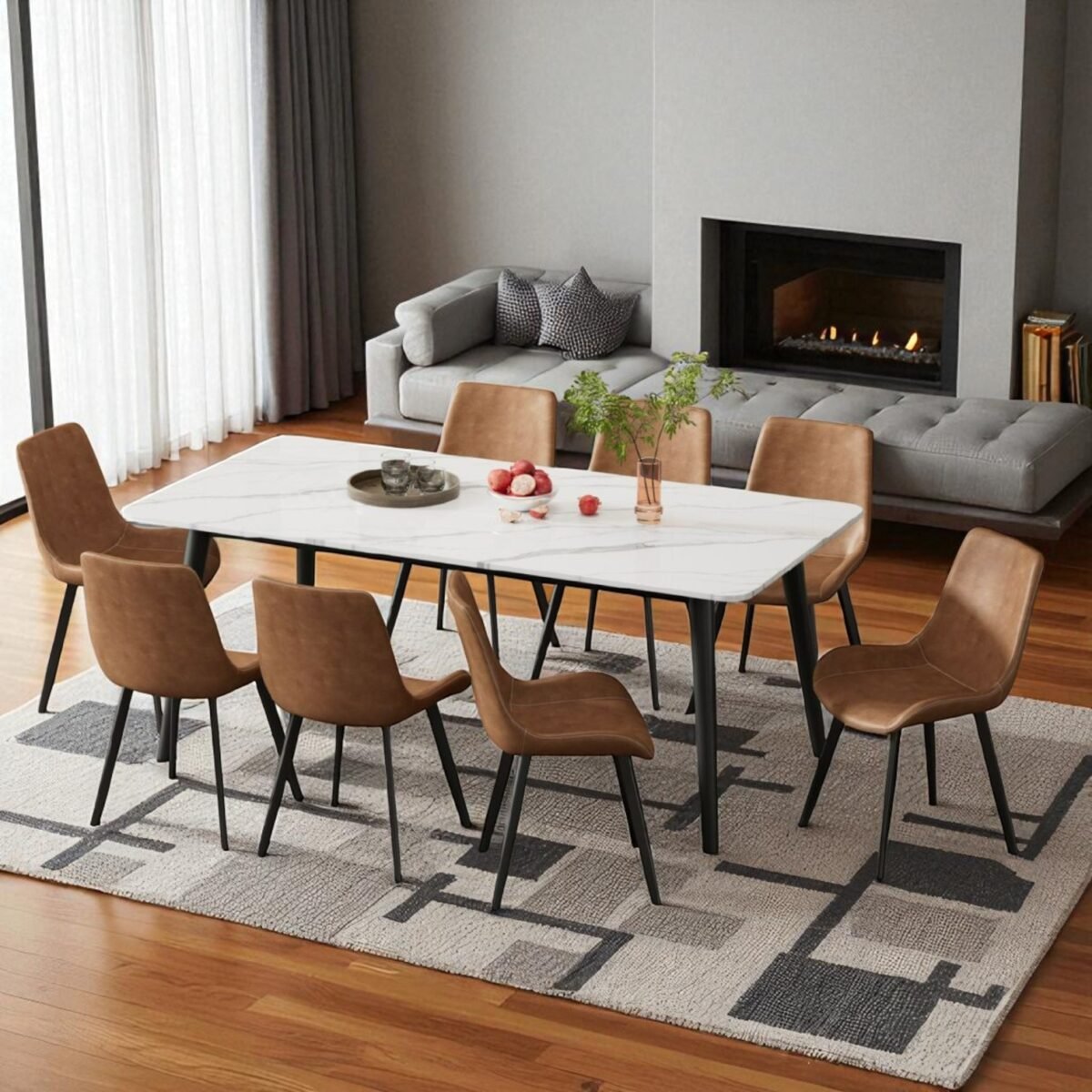 Ceramic Dining Table with 8 Chairs - Image 2