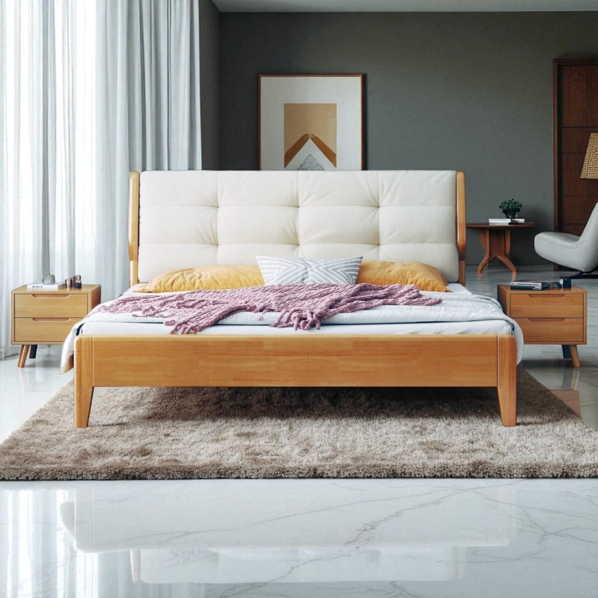 Solid Wooden Bedframe – Natural Finish - Image 3