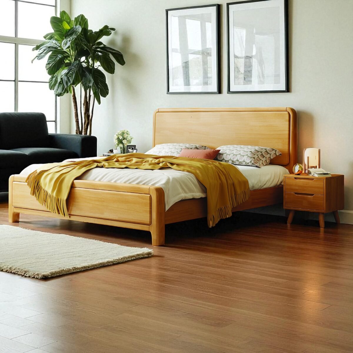 Solid Wooden Bedframe - Natural Finish - Image 4