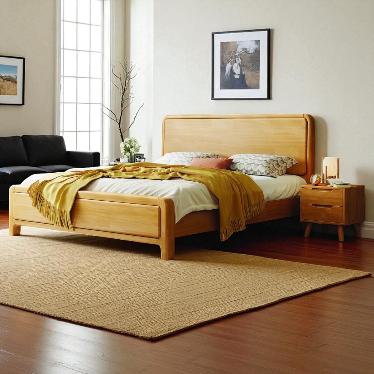 Solid Wooden Bedframe - Natural Finish - Image 6