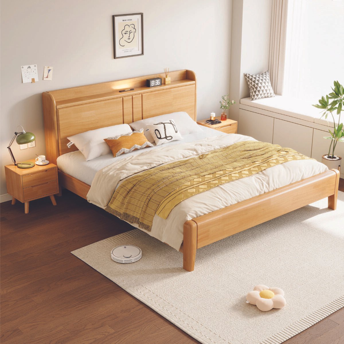 Solid Wooden Bedframe with USB and Lighted Headboard - Image 4