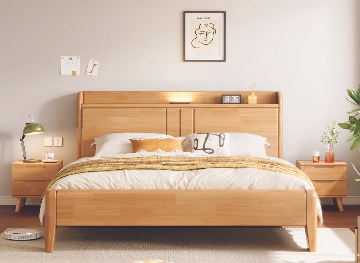Solid Wooden Bedframe with USB and Lighted Headboard - Image 3