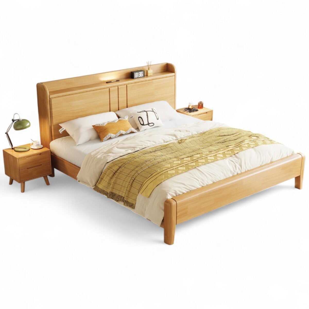 Solid Wooden Bedframe with USB and Lighted Headboard - Image 2