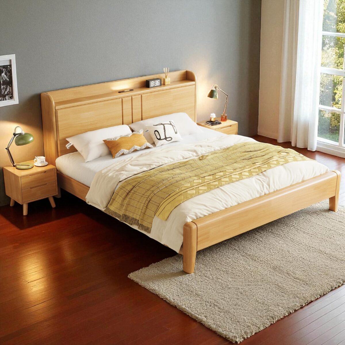 Solid Wooden Bedframe with USB and Lighted Headboard - Image 6