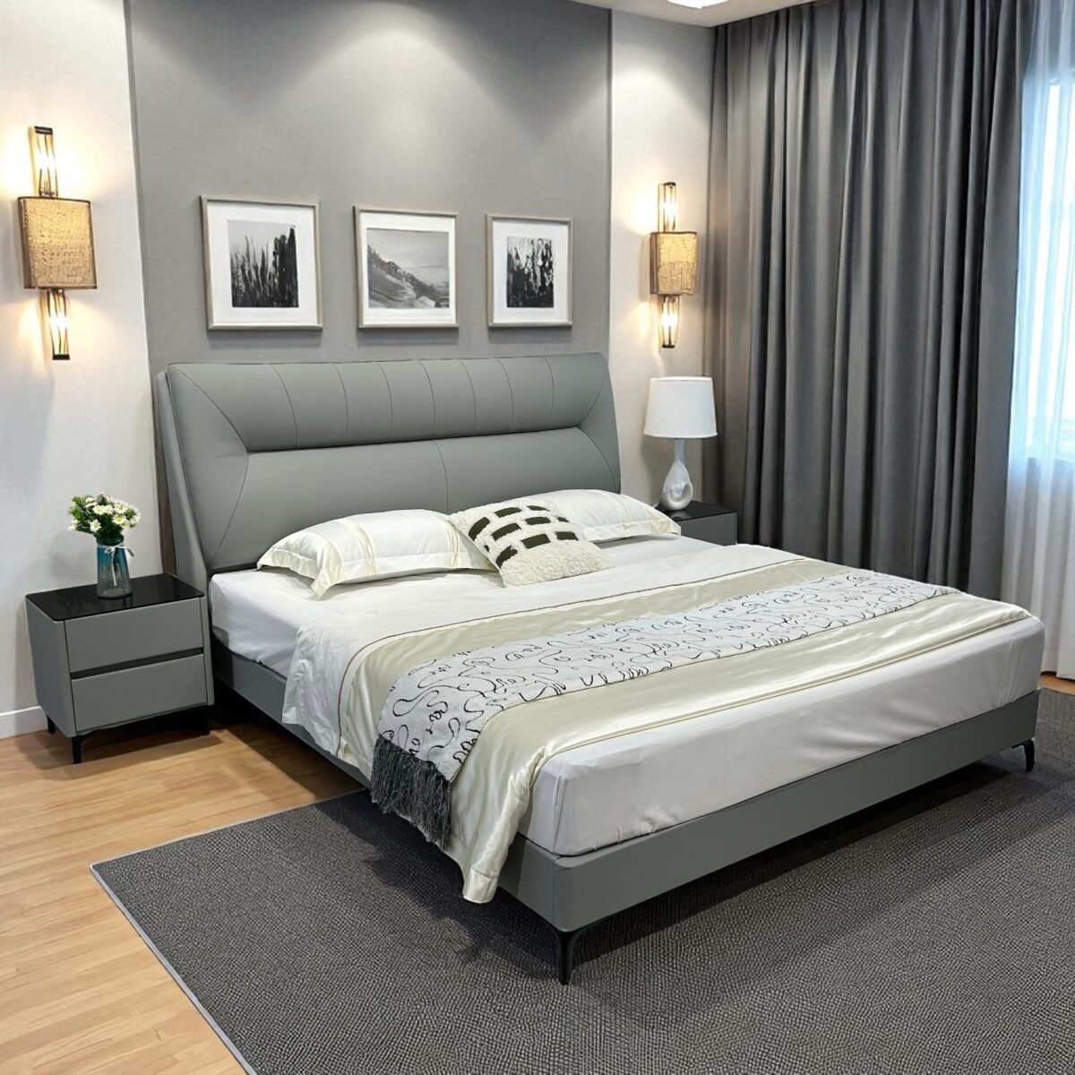 Modern Design Bed Frame with Eco-Leather Headboard - Image 6