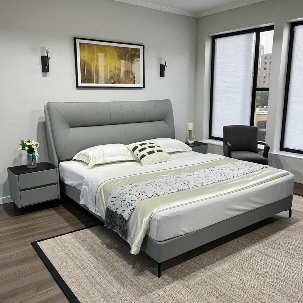 Modern Design Bed Frame with Eco-Leather Headboard - Image 8