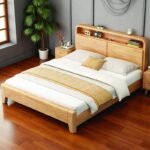 Solid Wood Storage Headboard Bed Frame – Natural & Walnut | Queen & King Sizes - Image 7