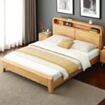 Solid Wood Storage Headboard Bed Frame – Natural & Walnut | Queen & King Sizes - Image 5