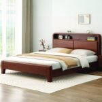 Solid Wood Storage Headboard Bed Frame – Natural & Walnut | Queen & King Sizes - Image 8