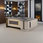 Executive Office Writing Desk + Ergonomic Chair | Modern Office Table | Walnut + Khaki | Adjustable Chair - Image 7