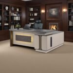 Executive Office Writing Desk + Ergonomic Chair | Modern Office Table | Walnut + Khaki | Adjustable Chair - Image 3