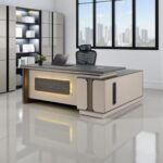 Executive Office Writing Desk + Ergonomic Chair | Modern Office Table | Walnut + Khaki | Adjustable Chair - Image 6