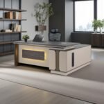 Executive Office Writing Desk + Ergonomic Chair | Modern Office Table | Walnut + Khaki | Adjustable Chair - Image 5