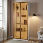 Modern LED Glass Display Cabinet 200cm | Gold / Silver Frame | Premium Melamine Body - Image 22