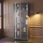 Modern LED Glass Display Cabinet 200cm | Gold / Silver Frame | Premium Melamine Body - Image 15