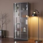 Modern LED Glass Display Cabinet 200cm | Gold / Silver Frame | Premium Melamine Body - Image 14