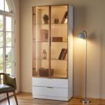 Modern LED Glass Display Cabinet 200cm | Gold / Silver Frame | Premium Melamine Body - Image 17