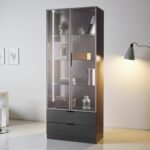 Modern LED Glass Display Cabinet 200cm | Gold / Silver Frame | Premium Melamine Body - Image 12