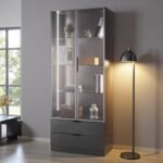 Modern LED Glass Display Cabinet 200cm | Gold / Silver Frame | Premium Melamine Body - Image 11