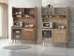 120cm Buffet Cabinet with Glass Display & Microwave Shelf – Kitchen Storage Cabinet Malaysia (Hazel Oak / Light Walnut) - Image 9
