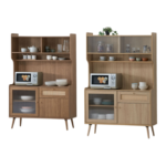 120cm Buffet Cabinet with Glass Display & Microwave Shelf – Kitchen Storage Cabinet Malaysia (Hazel Oak / Light Walnut)
