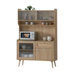 120cm Buffet Cabinet with Glass Display & Microwave Shelf – Kitchen Storage Cabinet Malaysia (Hazel Oak / Light Walnut) - Image 5
