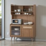 120cm Buffet Cabinet with Glass Display & Microwave Shelf – Kitchen Storage Cabinet Malaysia (Hazel Oak / Light Walnut) - Image 7