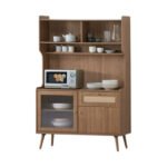 120cm Buffet Cabinet with Glass Display & Microwave Shelf – Kitchen Storage Cabinet Malaysia (Hazel Oak / Light Walnut) - Image 8