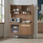 120cm Buffet Cabinet with Glass Display & Microwave Shelf – Kitchen Storage Cabinet Malaysia (Hazel Oak / Light Walnut) - Image 6