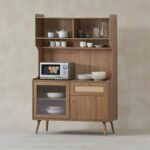 120cm Buffet Cabinet with Glass Display & Microwave Shelf – Kitchen Storage Cabinet Malaysia (Hazel Oak / Light Walnut) - Image 10