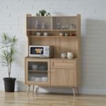 120cm Buffet Cabinet with Glass Display & Microwave Shelf – Kitchen Storage Cabinet Malaysia (Hazel Oak / Light Walnut) - Image 4