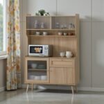 120cm Buffet Cabinet with Glass Display & Microwave Shelf – Kitchen Storage Cabinet Malaysia (Hazel Oak / Light Walnut) - Image 3