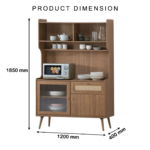 120cm Buffet Cabinet with Glass Display & Microwave Shelf – Kitchen Storage Cabinet Malaysia (Hazel Oak / Light Walnut) - Image 2