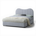 Modern Upholstered Queen Bed Frame – Grey / Khaki