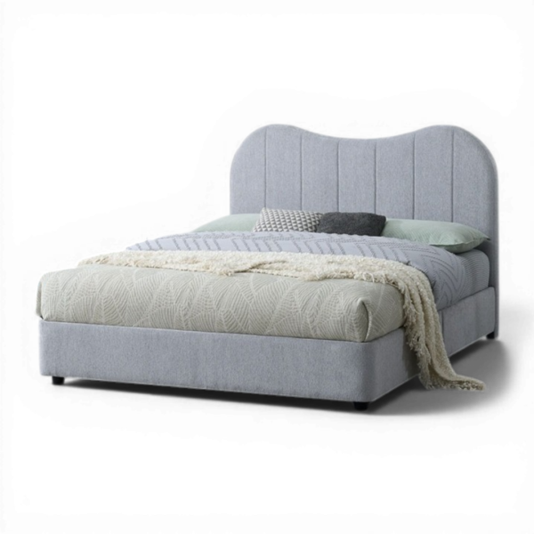 Modern Upholstered Queen Bed Frame – Grey / Khaki