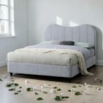 Modern Upholstered Queen Bed Frame – Grey / Khaki - Image 3