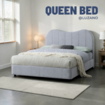 Modern Upholstered Queen Bed Frame – Grey / Khaki - Image 5
